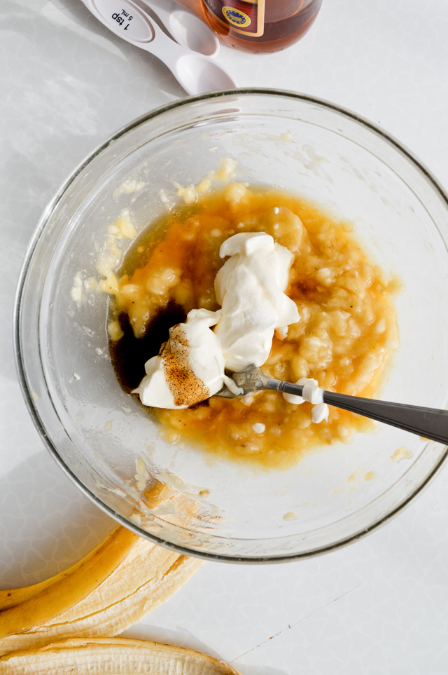 making banana bread batter