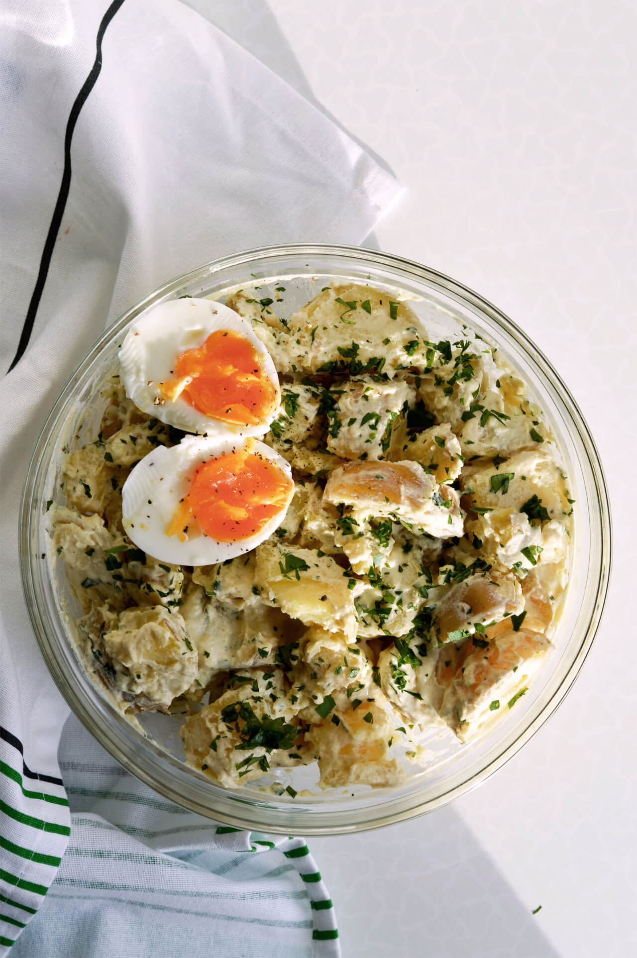 Mustard sour cream potato salad with parsley is the best summer potato salad, great for picnics and BBQ.