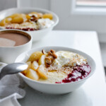 creamy millet porridge with maple poached pears