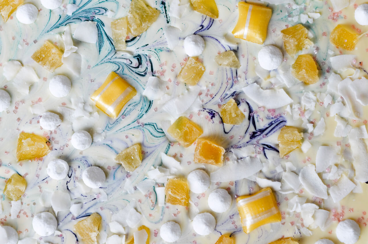 tropical white chocolate bark with meringues