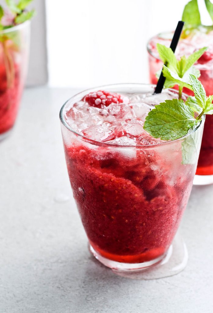 raspberry granita rose cocktails with mint
