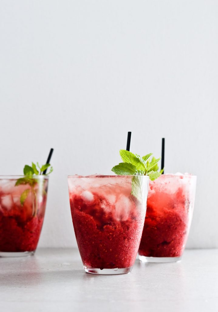 raspberry granita rose cocktails with mint