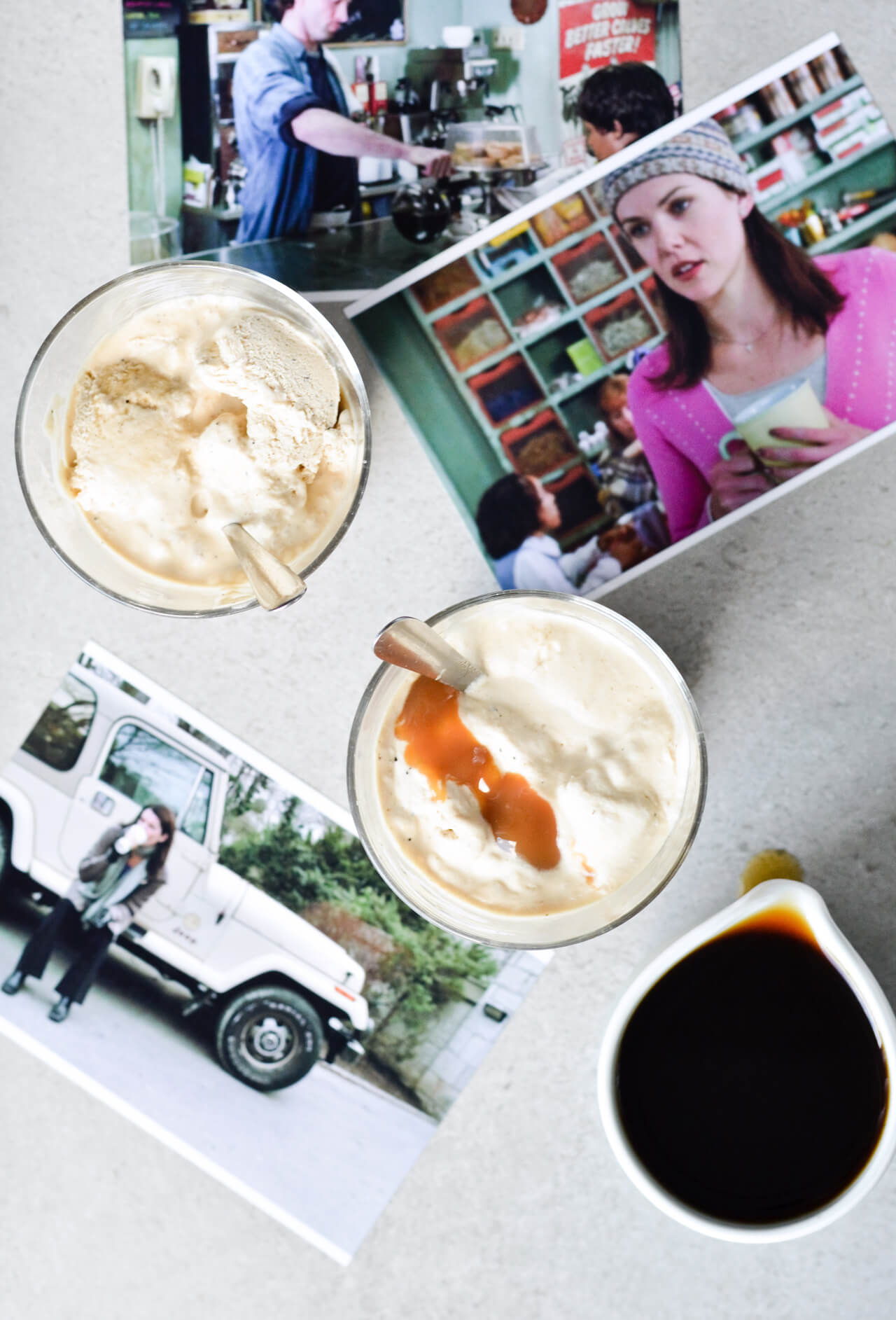 No churn coffee ice cream affogato recipe and Gilmore Girls recap, season 1