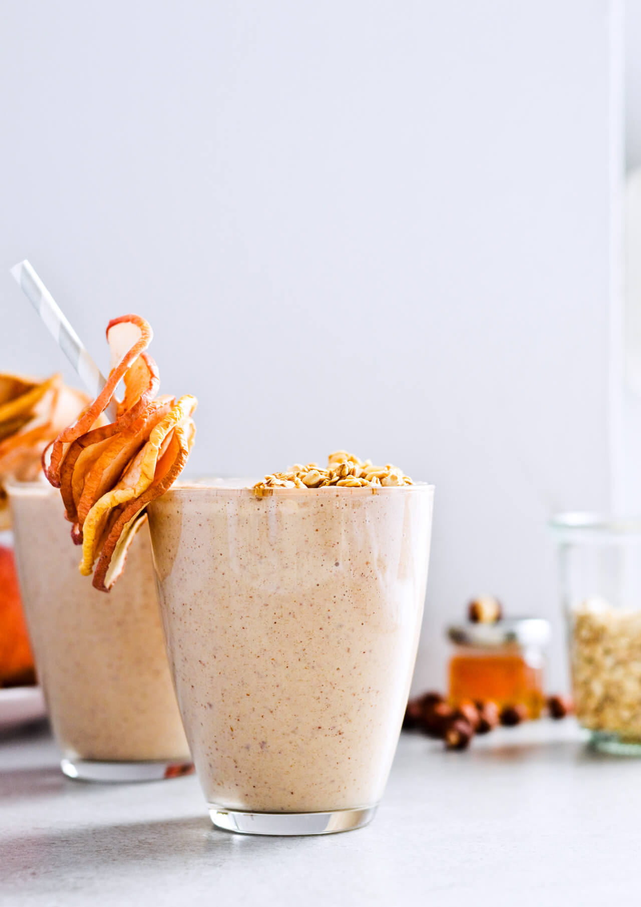 creamy oatmeal apple smoothie with banana