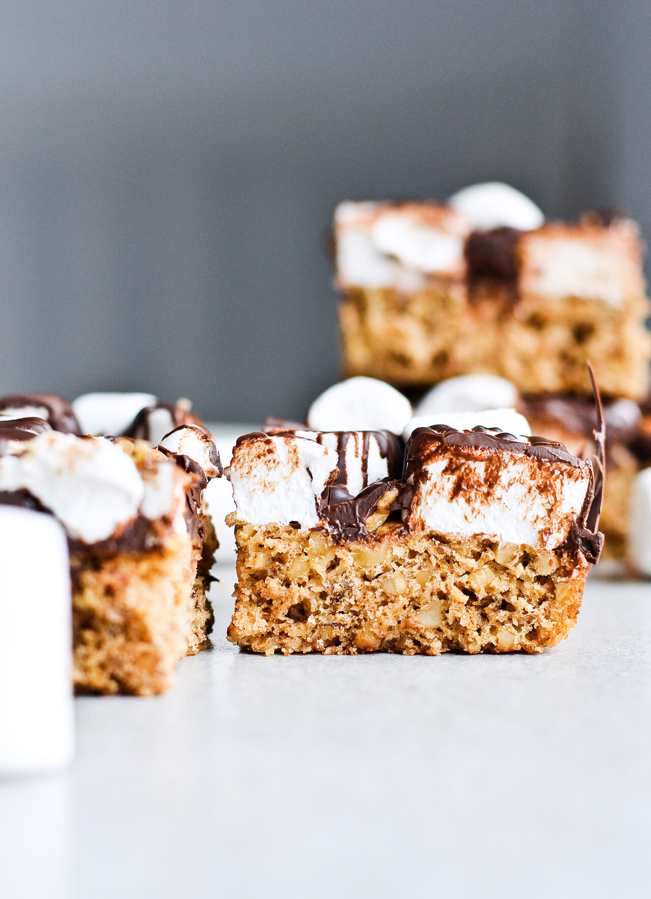 Nutty rocky road bars, made with walnuts, bittersweet chocolate and big marshmallows. Inspired by Gilmore Girls Season 1. | more at sugarsalted.com