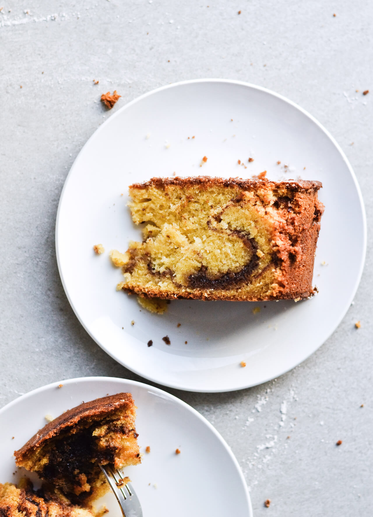 slice of cinnamon swirl coffee cake on plate 