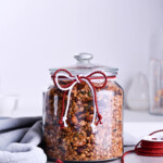 Recipe for Cinnamon apple pistachio soft granola, packed with hazelnuts, sunflower seeds, maple syrup and honey, it is a real treat that makes breakfast wonderful. A jar of granola can also be a great homemade gift. | @mitzyathome sugarsalted.com