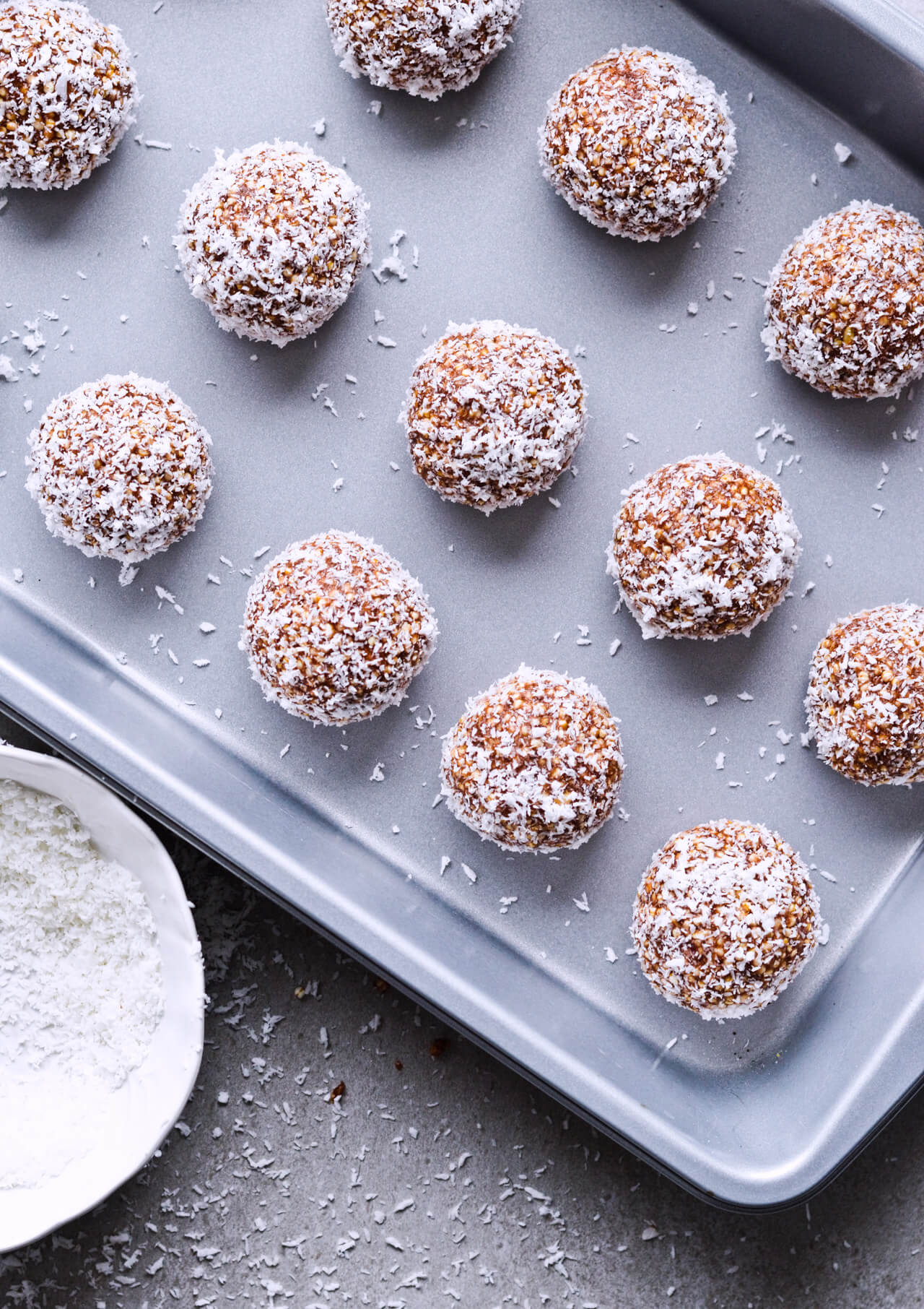 Recipe for Puffed quinoa date energy balls, packed with all the good stuff! Great healthy snack. | sugarsalted.com
