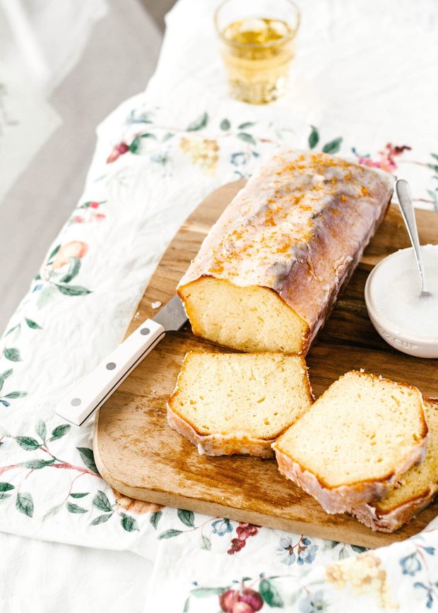 sliced winter citrus cake on a table