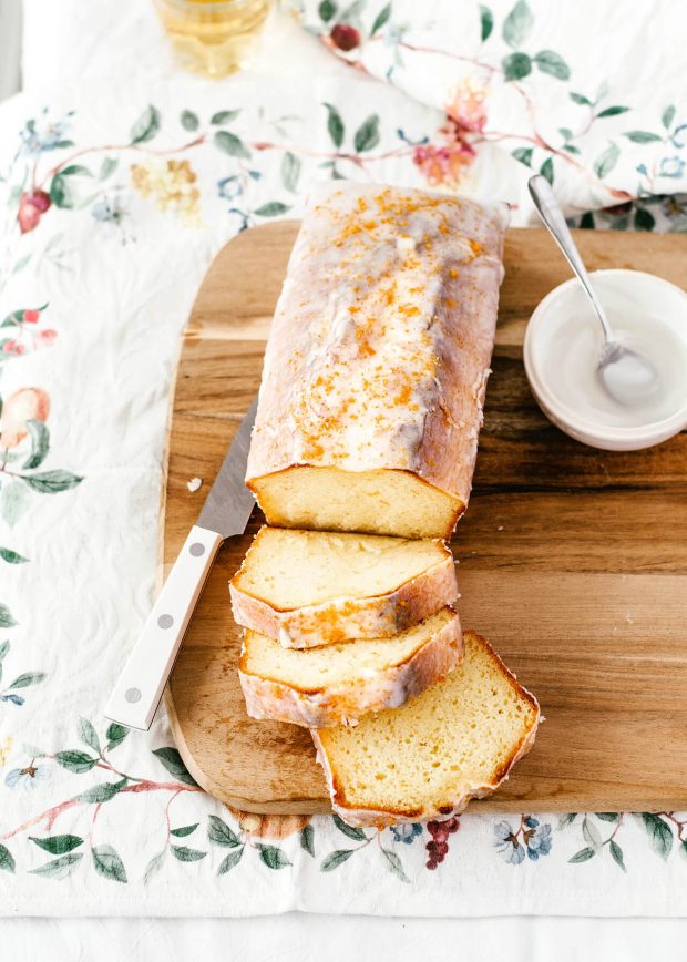 slices of loaf cake with sugar glaze