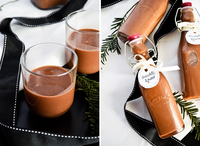 Make homemade chocolate liqueur for the holidays and give as Christmas gifts! A sweet, decadent drink.