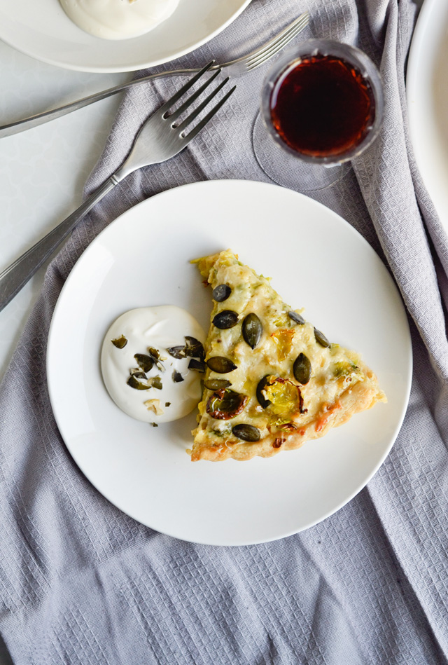 Leek brussels sprout quiche - a great vegetarian recipe to make for brunch or dinner.