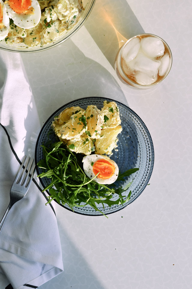 Mustard sour cream potato salad with parsley is the best summer potato salad, great for picnics and BBQ.