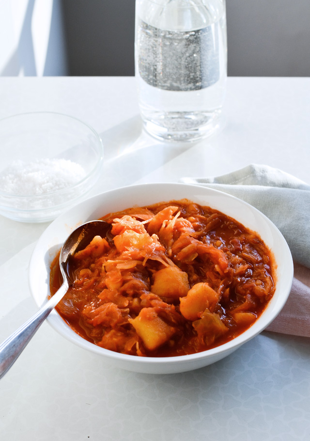 Potato sauerkraut stew - make when you want to get warm and eat something healthy yet filling! Vegan and gluten free. 