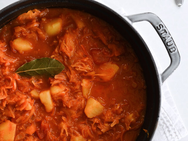 Potato sauerkraut stew - make when you want to get warm and eat something healthy yet filling! Vegan and gluten free.