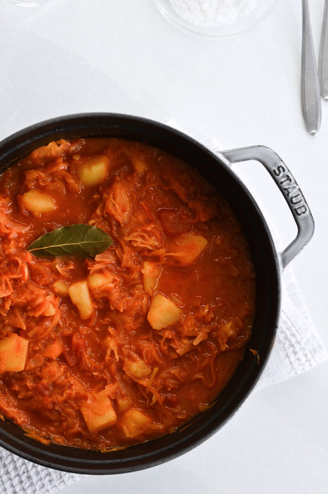 Potato sauerkraut stew - make when you want to get warm and eat something healthy yet filling! Vegan and gluten free. 