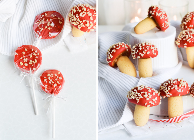 Strawberry almond mushroom cookies - beautiful cookies for autumn and winter, especially a Christmas cookie plate!