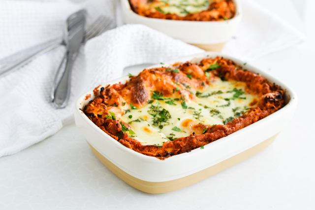 Vegetarian chickpea lasagna bolognese