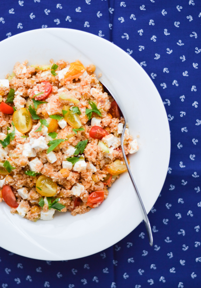 Warm couscous mediterranean salad