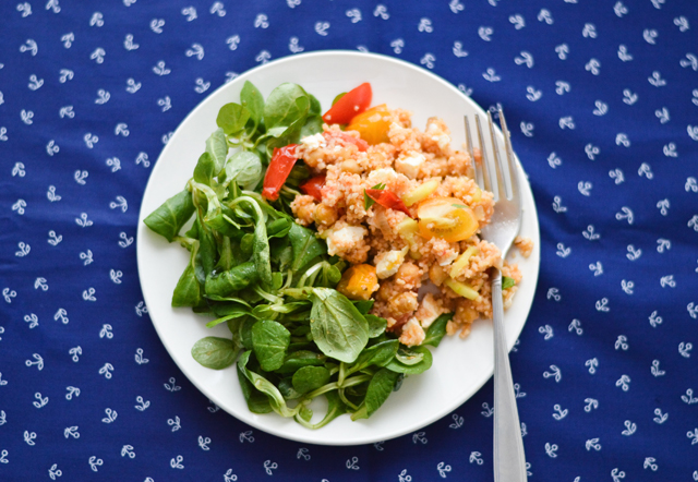 Warm couscous mediterranean salad is perfect for a quick summer dinner.