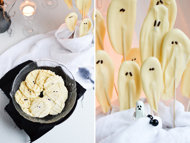 white chocolate ghosts and mummies - easy treats for Halloween, cute too!