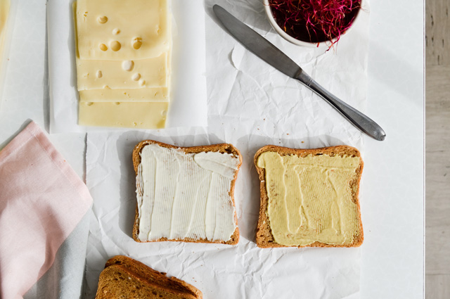 This cheese mustard veggie sandwich is a perfect quick lunch. Made with beet sprouts, arugula, wonderful cheese and much more. 