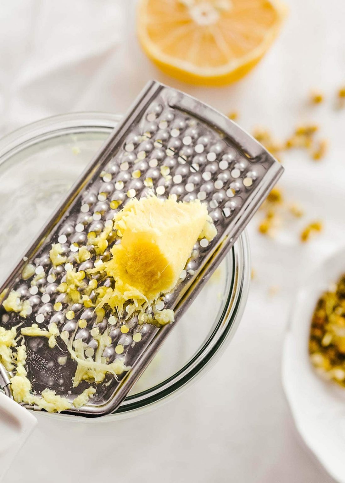 Warming fresh ginger chamomile tea