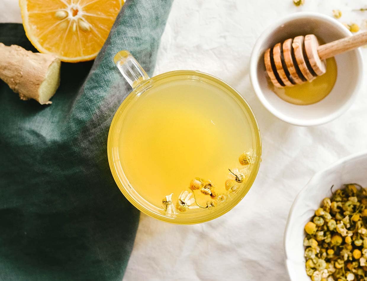 fresh ginger tea with chamomile