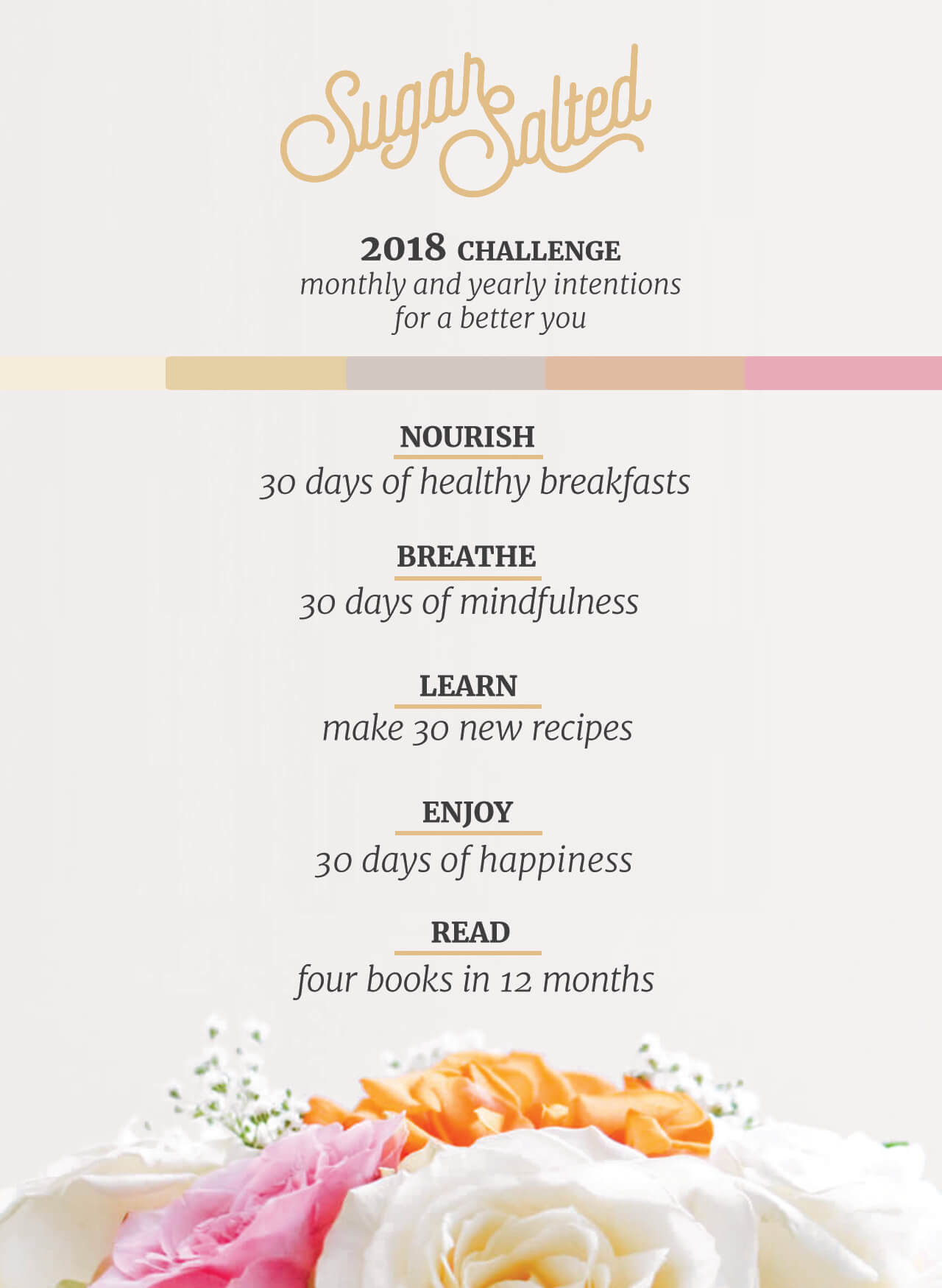 Participate in my ultimate self care and love challenge, the Sugar Salted challenge with monthly and yearly intentions for a better you.