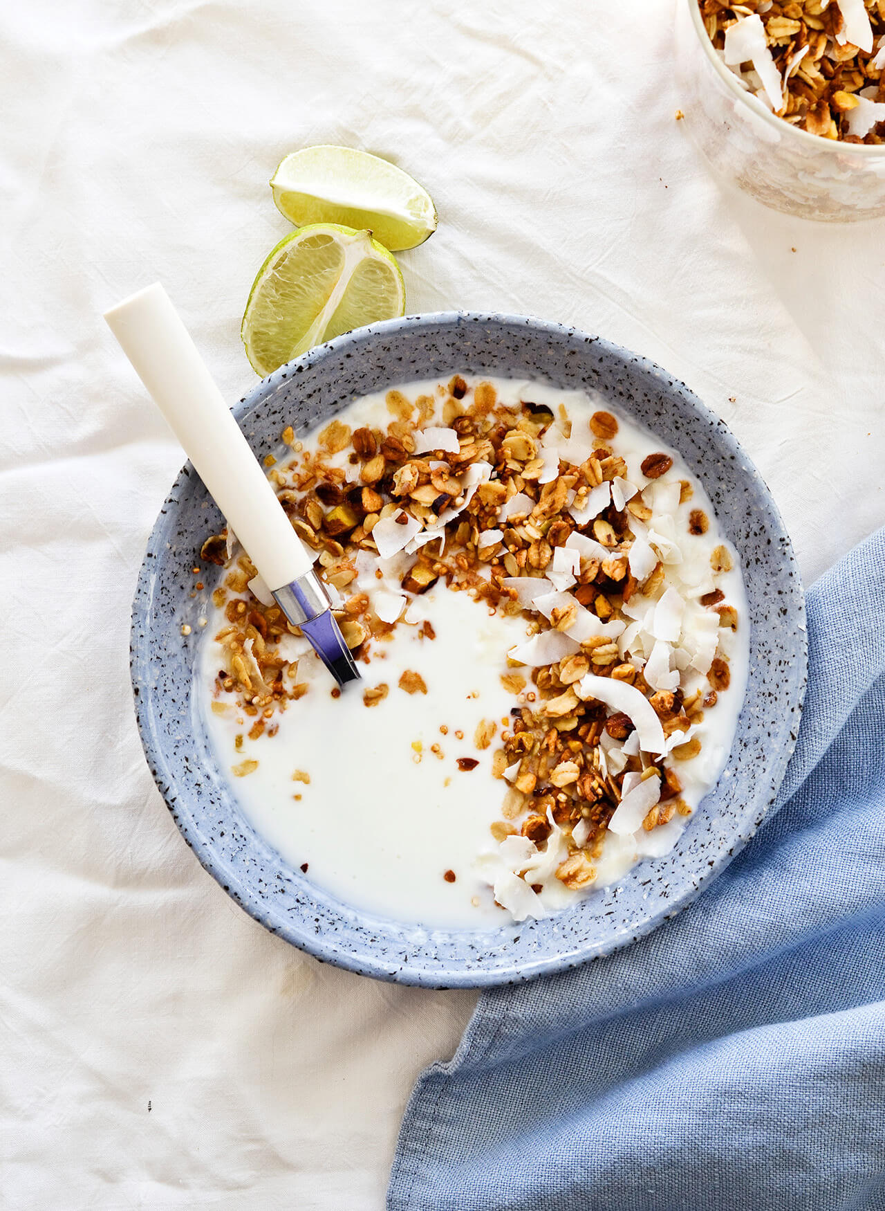 Healthy light coconut lime granola, made with seven ingredients only, perfect for breakfast.