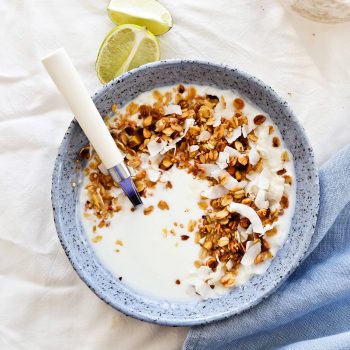 Healthy light coconut lime granola, made with seven ingredients only, perfect for breakfast.