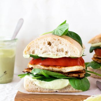 Avocado crema halloumi sandwich makes the perfect vegetarian lunch or dinner, packed with greens and made quickly.
