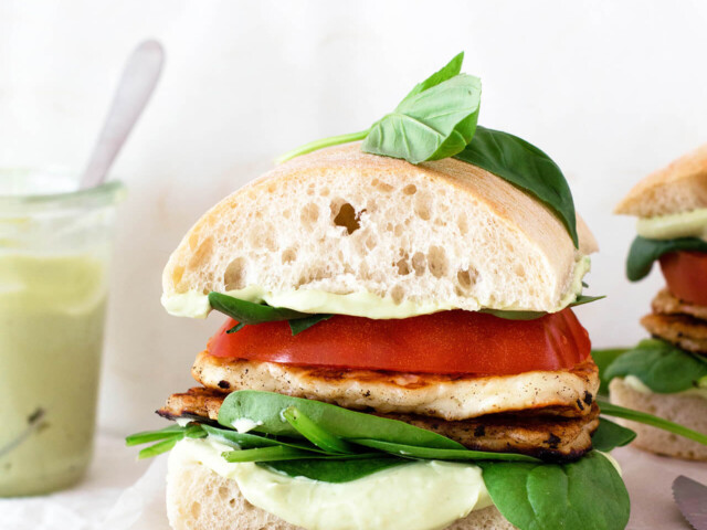 Avocado crema halloumi sandwich makes the perfect vegetarian lunch or dinner, packed with greens and made quickly.