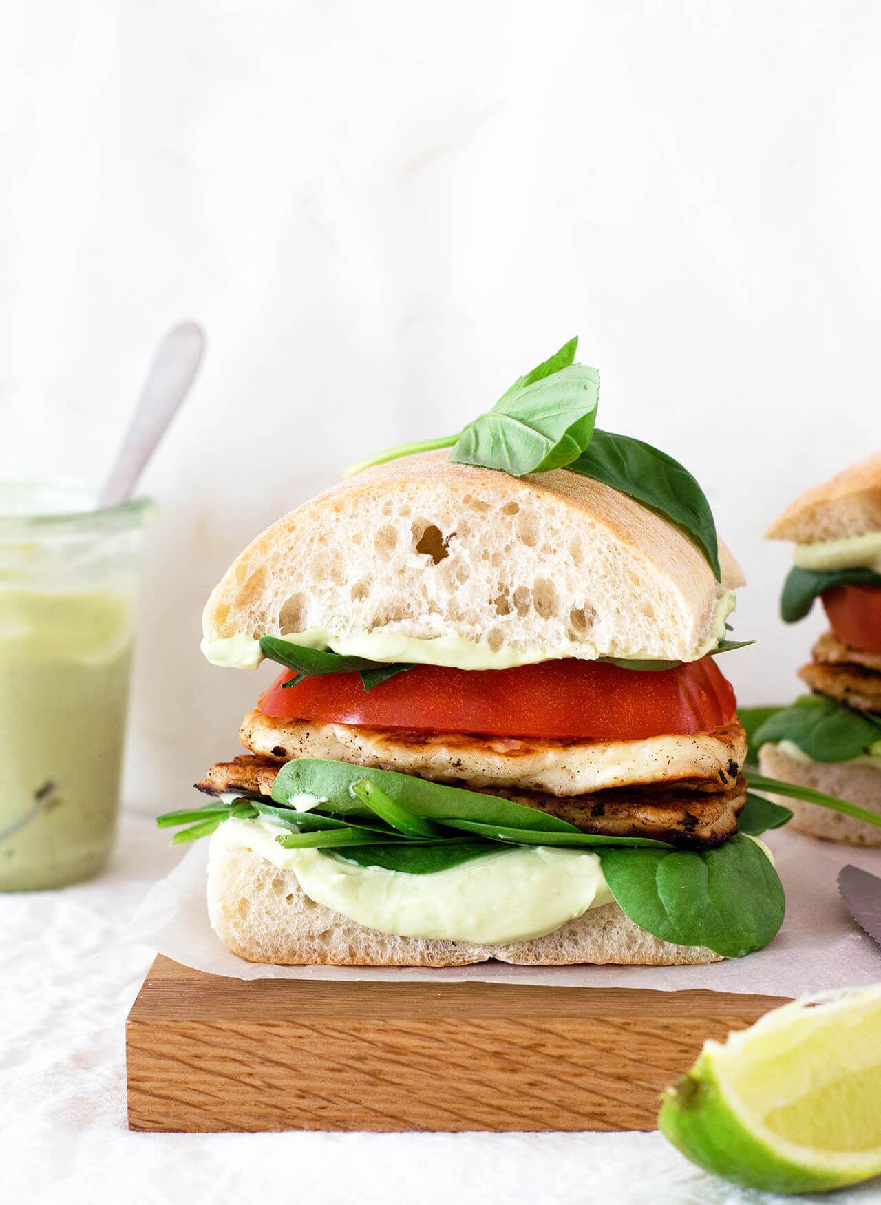 Avocado crema halloumi sandwich makes the perfect vegetarian lunch or dinner, packed with greens and made quickly.