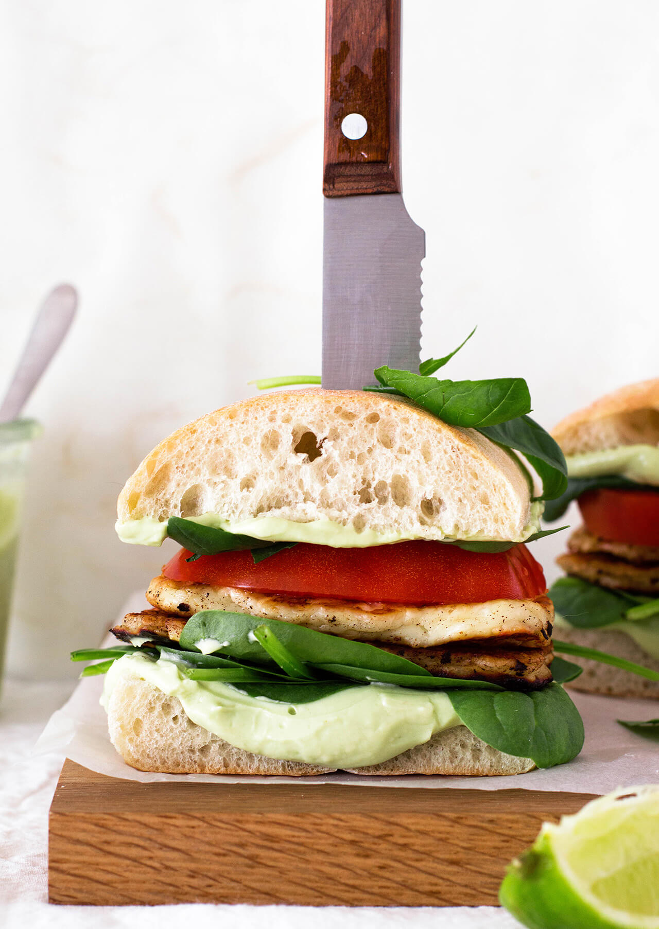 Avocado crema halloumi sandwich makes the perfect vegetarian lunch or dinner, packed with greens and made quickly. 