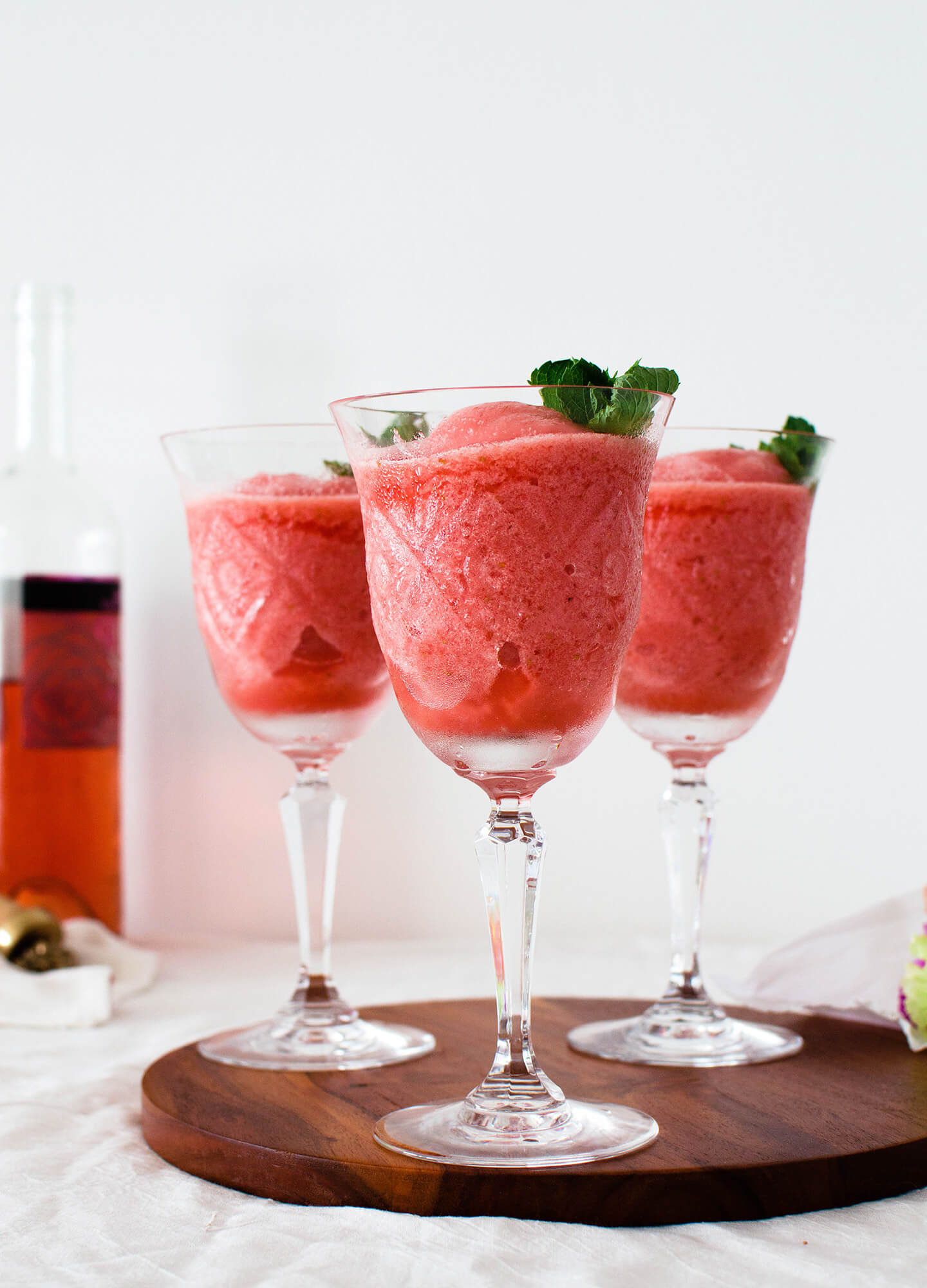 wine glasses with frozen strawberry drink