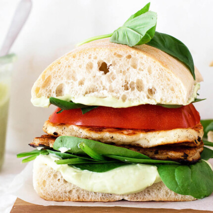 Avocado crema halloumi sandwich