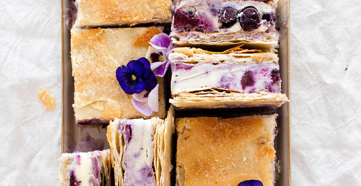 Roasted blueberry phyllo ice cream sandwiches