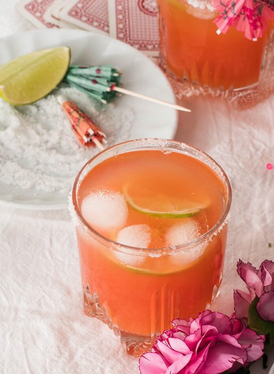 learn how to make golden blood orange margaritas with reposado tequila but no triple sec! smooth and sweet, they're insanely drinkable and pretty!