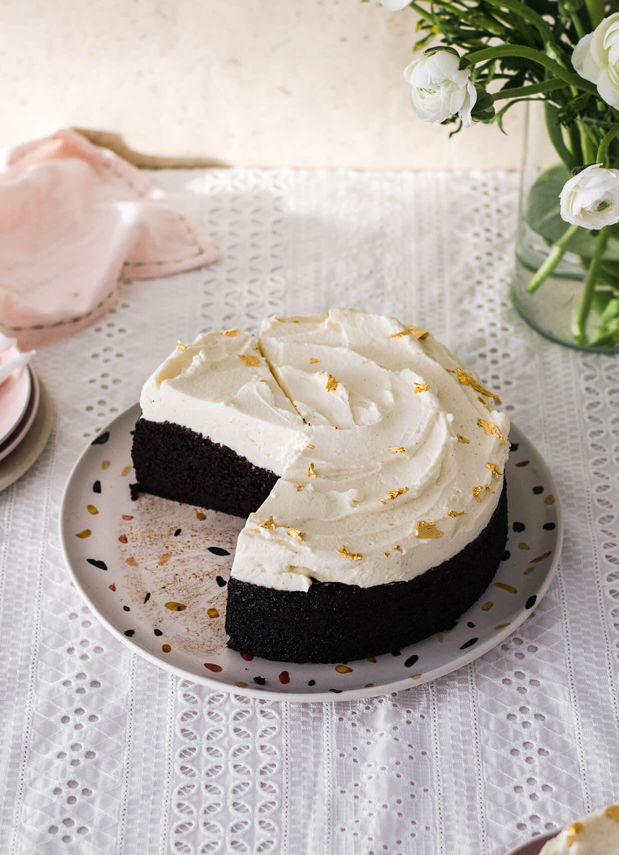 With a fierce chocolate flavor and superb mascarpone frosting, this chocolate stout cake just might be your new favorite cake! Single layer cake with plenty of frosting!