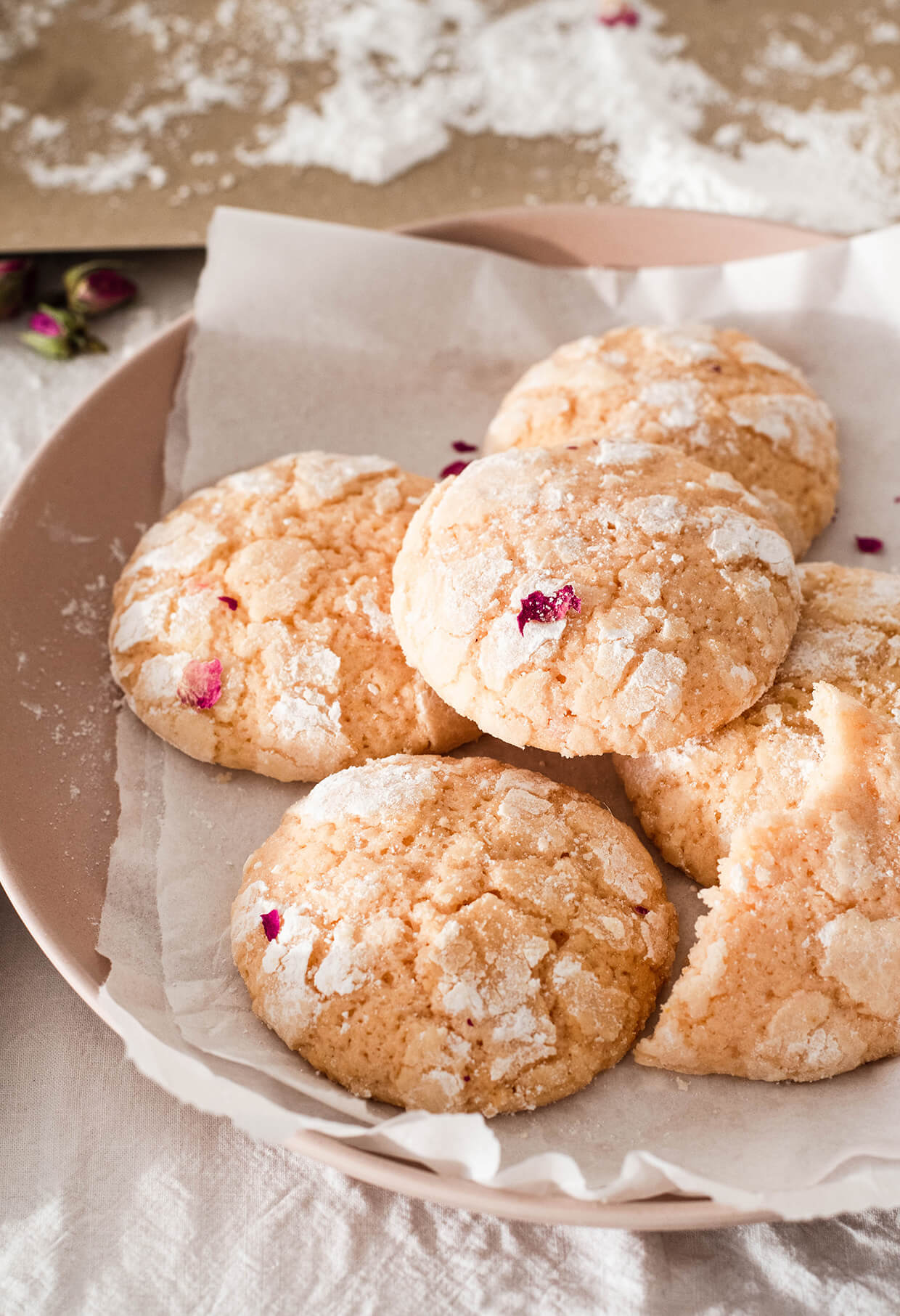 Rose water lemon crinkle cookies