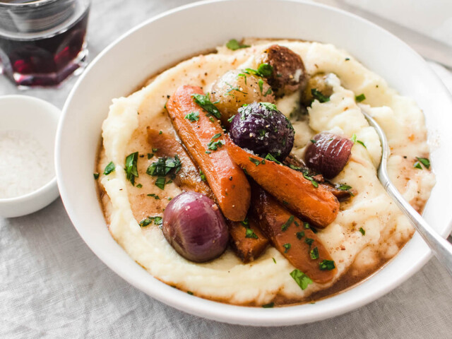 Learn how to make vegetarian brussels sprout carrot osso buco - a vegetarian take on an Italian classic dish. Packed with flavor and healthy vegetables!