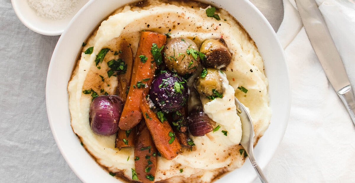 Learn how to make vegetarian brussels sprout carrot osso buco - a vegetarian take on an Italian classic dish. Packed with flavor and healthy vegetables!