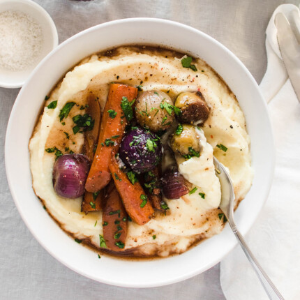 Learn how to make vegetarian brussels sprout carrot osso buco - a vegetarian take on an Italian classic dish. Packed with flavor and healthy vegetables!