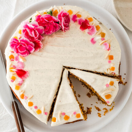 orange almond carrot cake with creme fraiche frosting