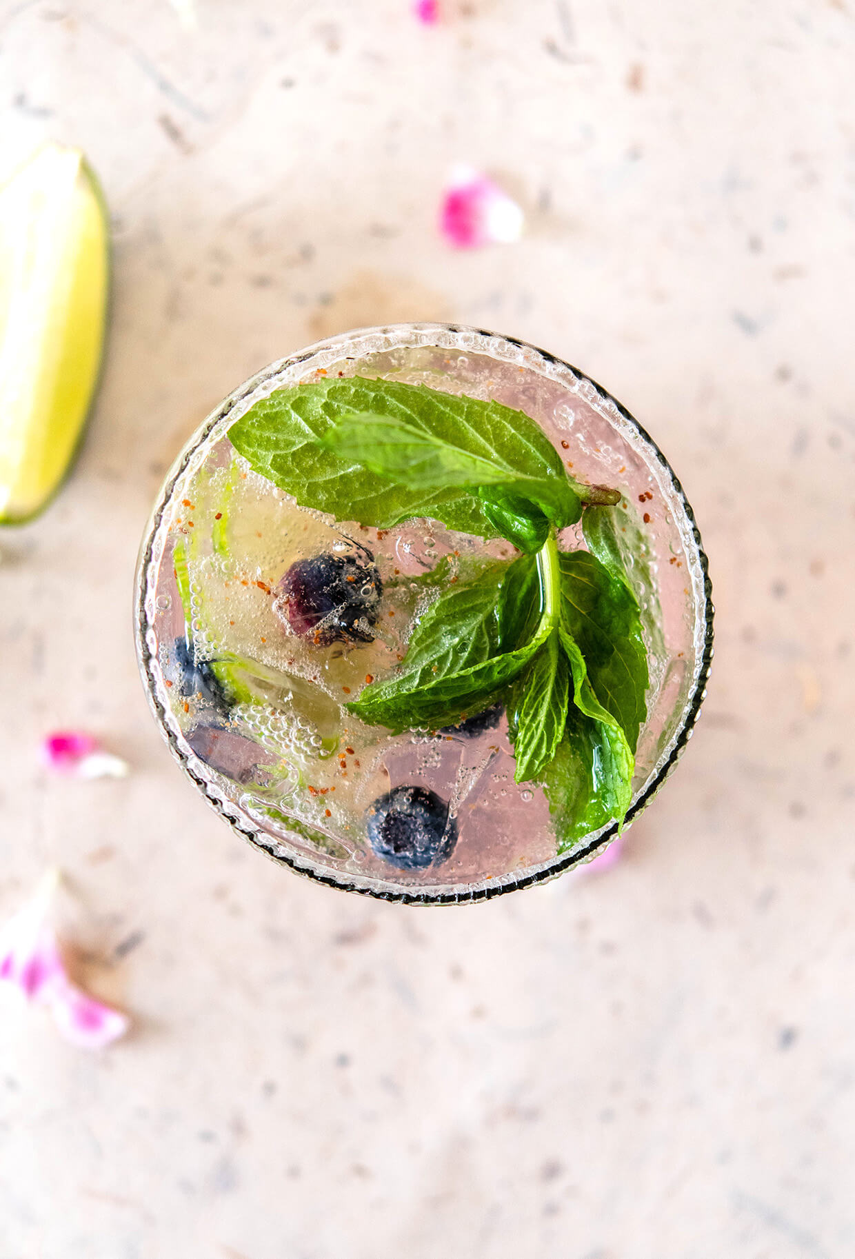 top view of mint non-alcoholic cocktail