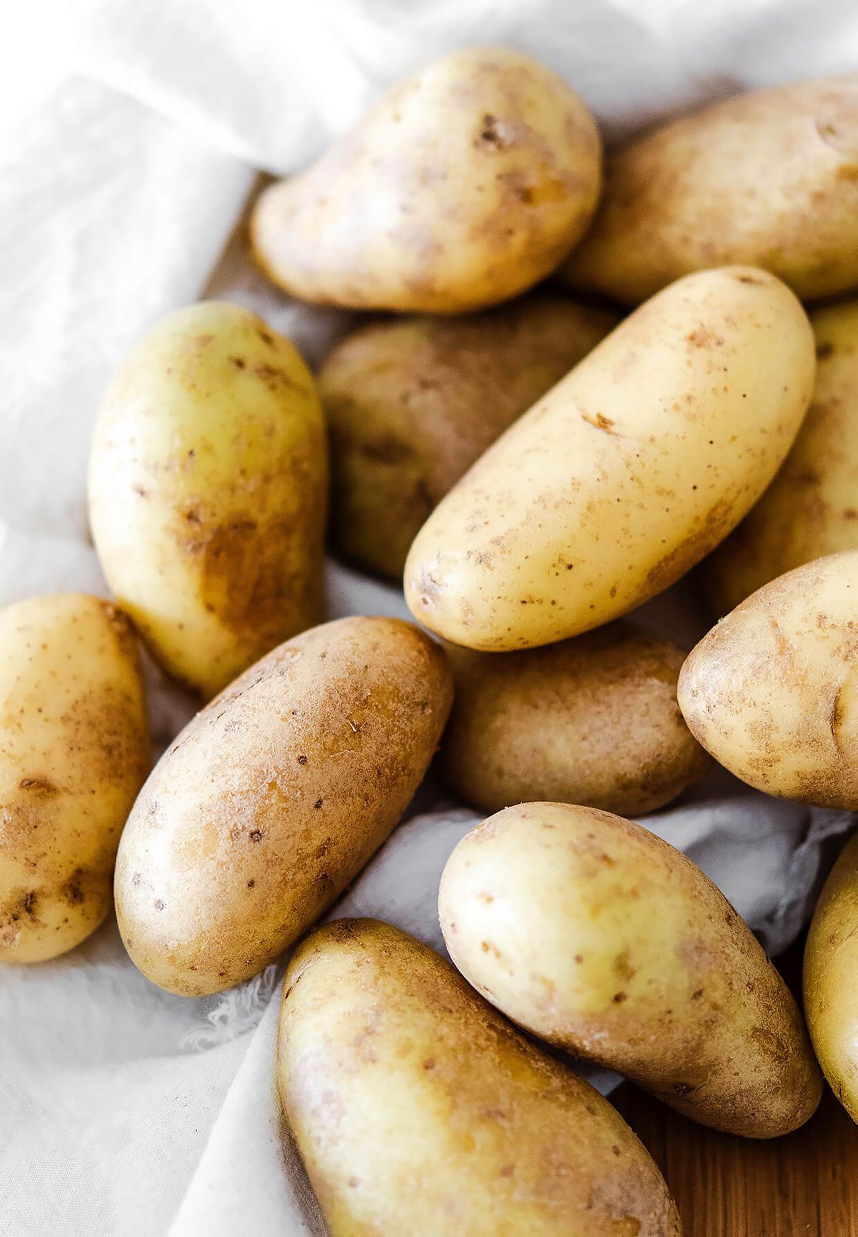 new young potatoes with skins, close up