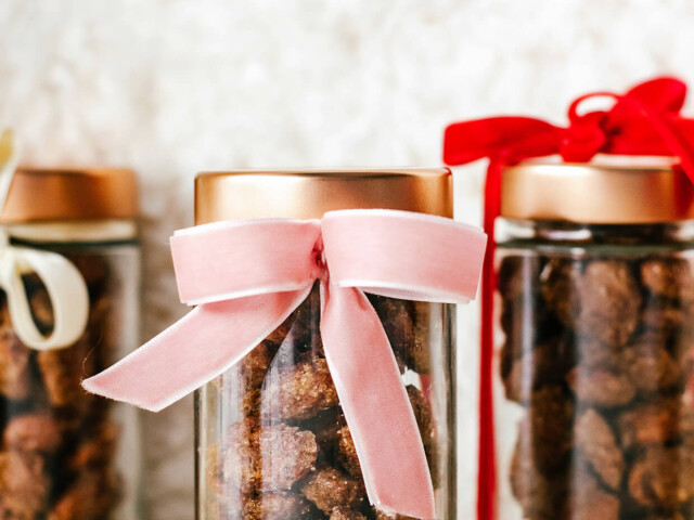 roasted almonds with cinnamon, stored in glass jars