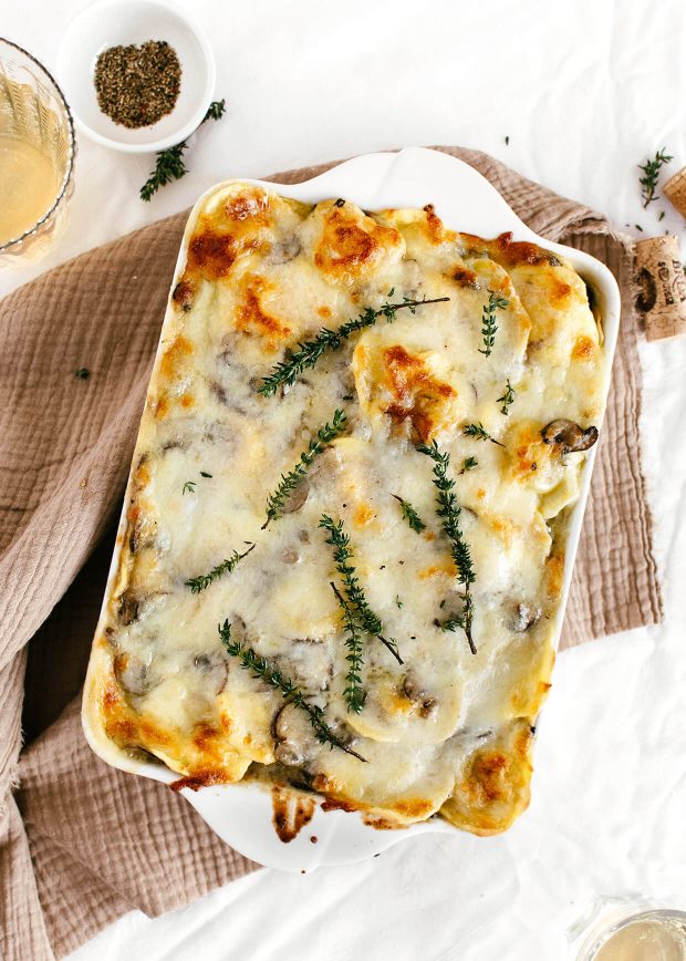 cheesy mushroom baked ravioli