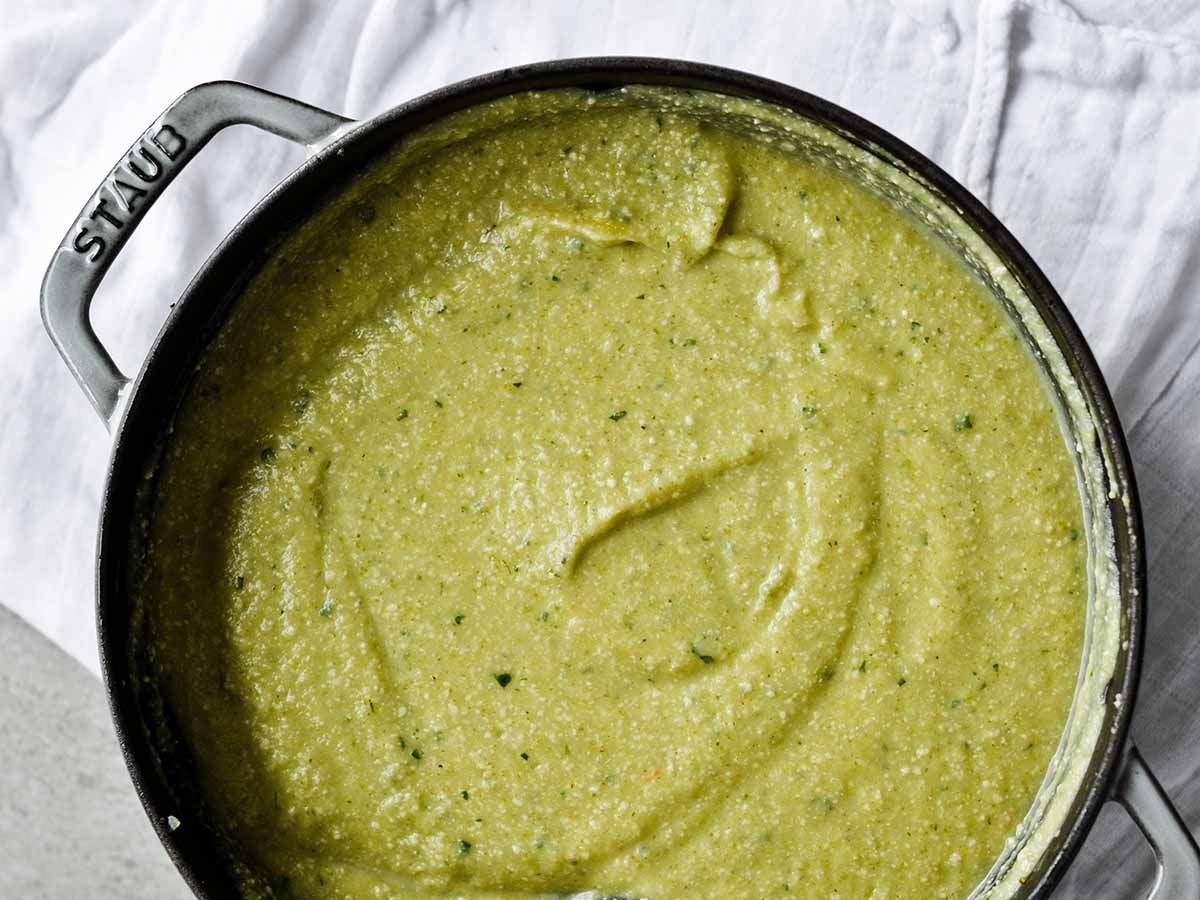 green broccoli soup with brussel sprouts